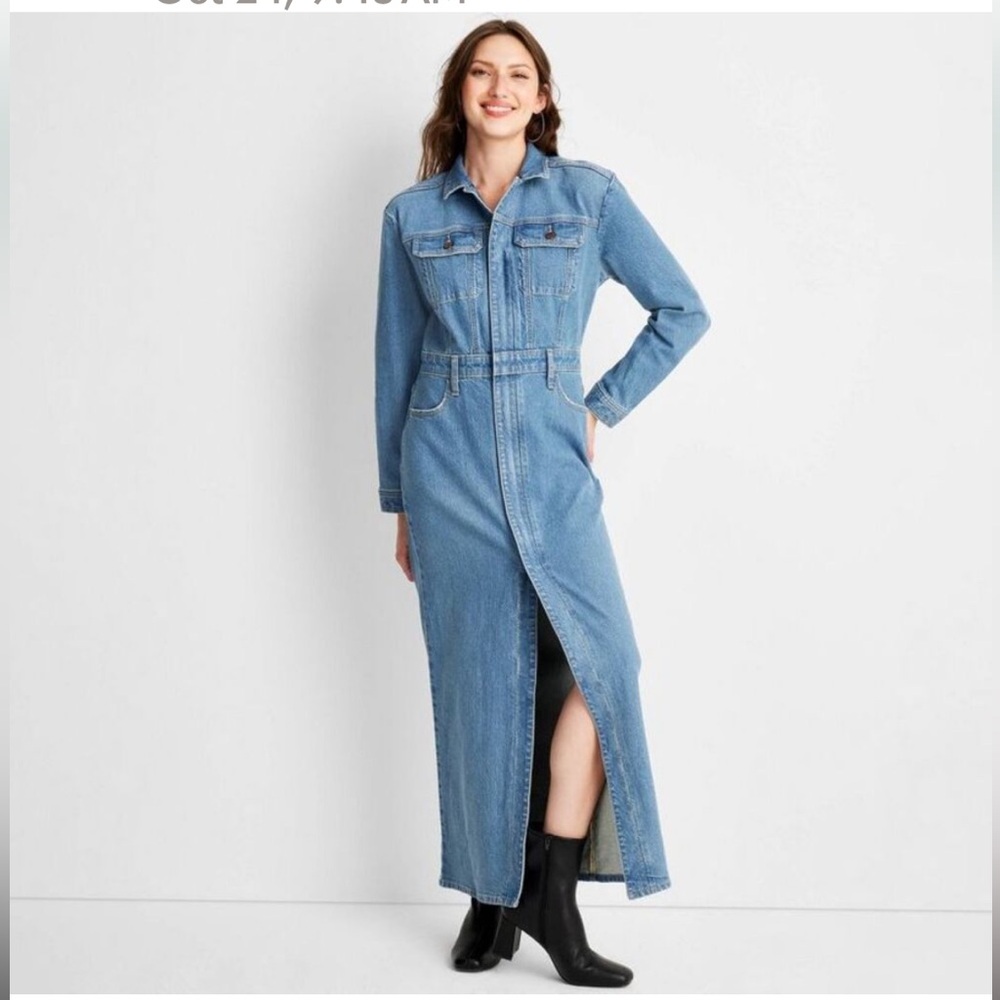 Universal Thread Women's Long Sleeve Denim Shirt M Medium Wash